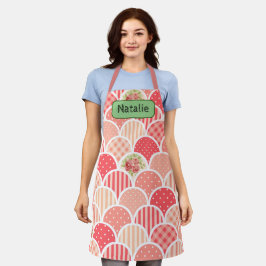 Delantal Diseño de bonito Monogramado l Patrón retro l Rosa