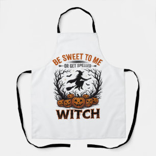 Delantal Diseño de Bruja de Halloween Sé Dulce o Quédate Ma