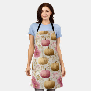 Delantal Diseño de caídas de calabazas doradas y rosas