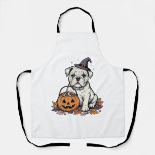 Delantal Diseño de calabaza de bulldog de Halloween grabado
