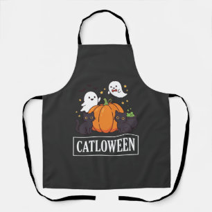 Delantal Diseño de calabaza fantasma de gato divertido de C