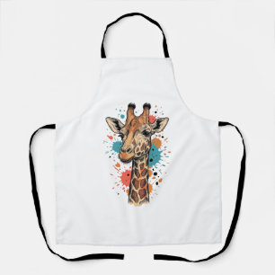 Delantal Diseño de camiseta blanca con arte de jirafa graba