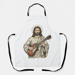 Delantal Diseño de camiseta con grabado de guitarrista sagr
