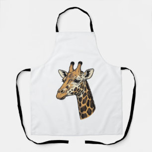 Delantal Diseño de camiseta con retrato de jirafa de grabad