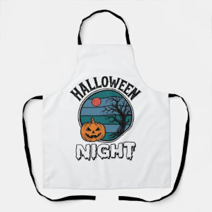 Delantal Diseño de camiseta de árbol de calabaza de noche d