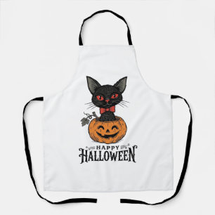Delantal Diseño de camiseta de calabaza de gato negro de Ha