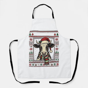 Delantal Diseño de camiseta fea de Navidad vintage de vaca_