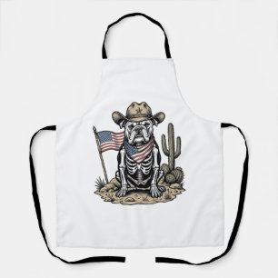 Delantal Diseño de camiseta patriota de perro esqueleto vaq