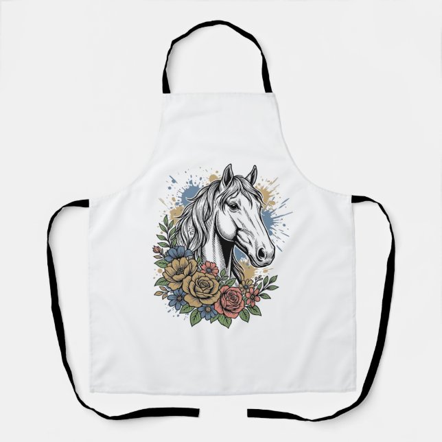 Delantal Diseño de camiseta vectorial floral de caballo gra (Anverso)