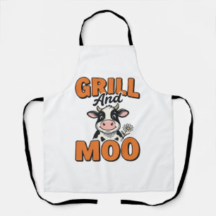 Delantal Diseño de camiseta vintage Grill And Moo Vaca Dive