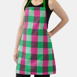 Delantal Diseño de cheques de Gingham verde rosa