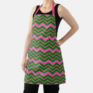 Delantal Diseño de Chevron Zigzag Verde Rosa