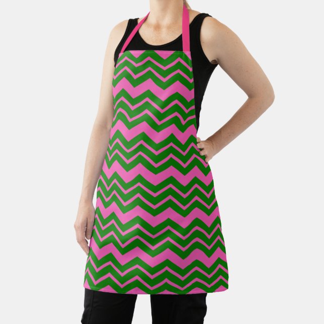 Delantal Diseño de Chevron Zigzag Verde Rosa (in situ)