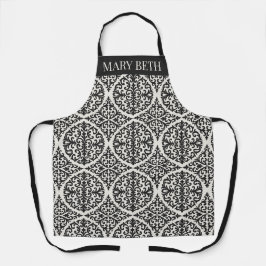 Delantal Diseño de cocina de damasco negro vintage