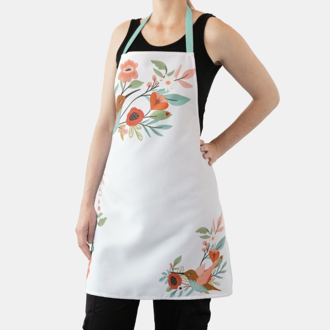 Delantal Diseño de colibrí floral de Moda blanco (in situ)