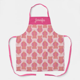 Delantal Diseño de coral rosa Rubor Owls