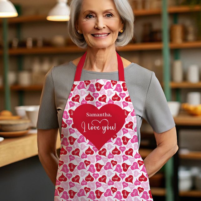 Delantal Diseño de corazón romántico personalizado para San (Cute Romantic Heart Design Personalized Valentine Apron)