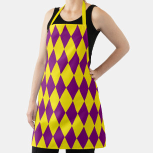 Delantal Diseño de cuadros arlequín de púrpura y amarillo