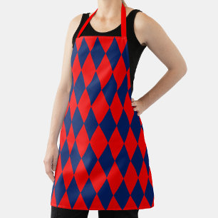 Delantal Diseño de cuadros arlequín rojo y azul