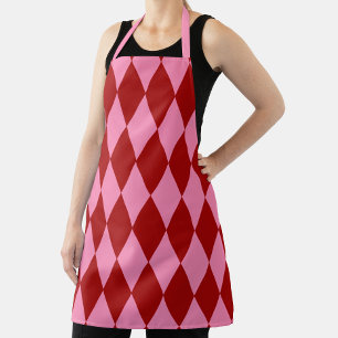 Delantal Diseño de cuadros arlequín rosa rojo
