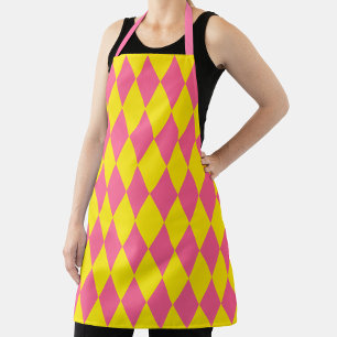 Delantal Diseño de cuadros arlequín rosa y amarillo