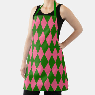 Delantal Diseño de cuadros de arlequín rosa y verde