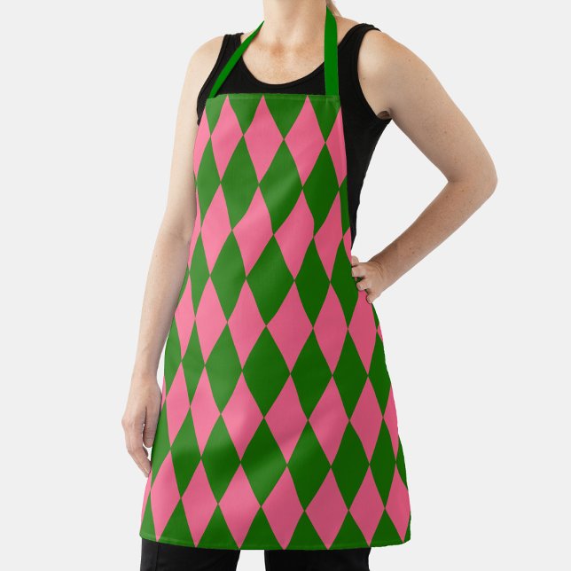 Delantal Diseño de cuadros de arlequín rosa y verde (Subido por el creador)