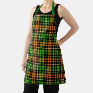 Delantal Diseño de cuadros escoceses naranja verde negro