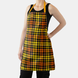 Delantal Diseño de cuadros escoceses negro amarillo naranja