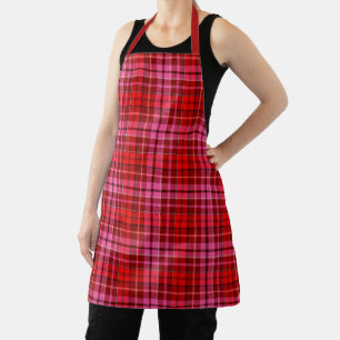 Delantal Diseño de Cuadros Escoceses Rojo Granate Rosa