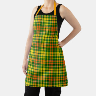 Delantal Diseño de cuadros escoceses verde amarillo naranja