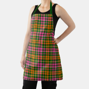 Delantal Diseño de cuadros escoceses verde rosa naranja