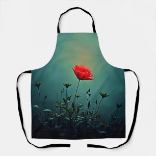 Delantal Diseño de Flor Roja en Niebla Oscura
