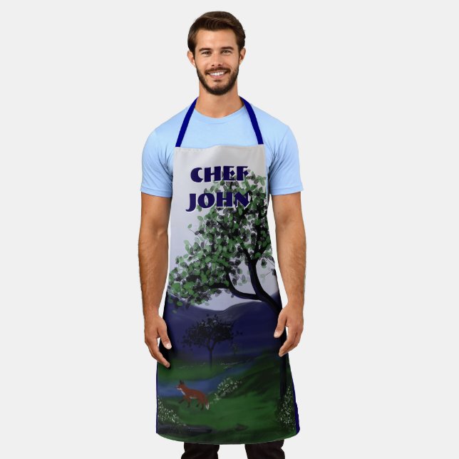 Delantal Diseño de Fox de Río Personalizado, Apron Grande (Gastado)