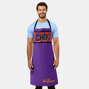 Delantal Diseño de fútbol naranja morado de rayas de tigre