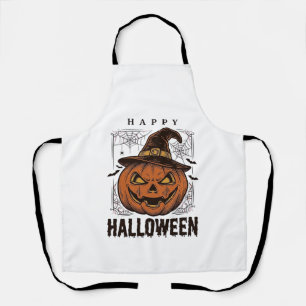 Delantal Diseño de grabado de calabaza feliz Halloween vint