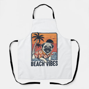 Delantal Diseño de grabado vintage de pug con vibraciones d