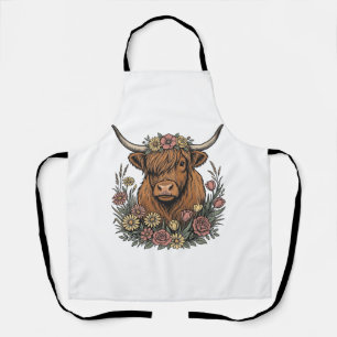 Delantal Diseño de grabado vintage de vaca de las Tierras A