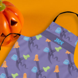 Delantal Diseño de Halloween con fantasmas cortos, lilac pe