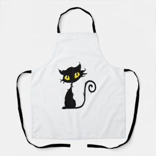 Delantal Diseño de Halloween gato negro y ojos amarillos