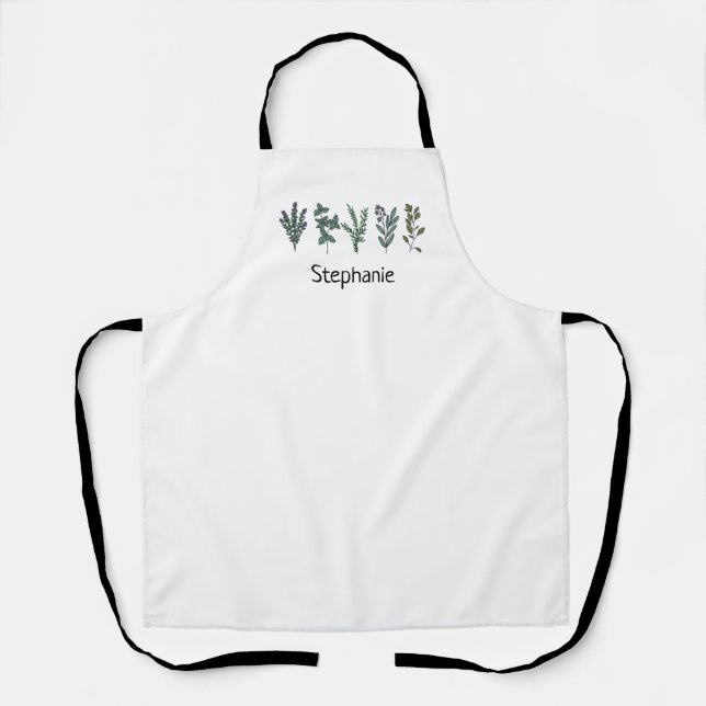 Delantal Diseño de hierbas personalizado con texto personal (Anverso)