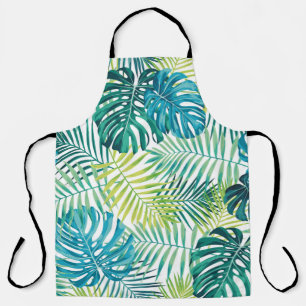 Delantal Diseño de hojas tropicales con palma verde/azul y