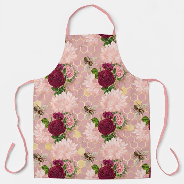 Delantal Diseño de la serie de abejas rosadas y doradas 7 (Anverso)