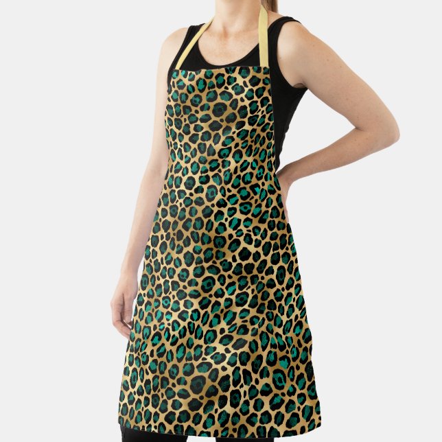 Delantal Diseño de la serie Leopard verde azulada y Gold 14 (in situ)