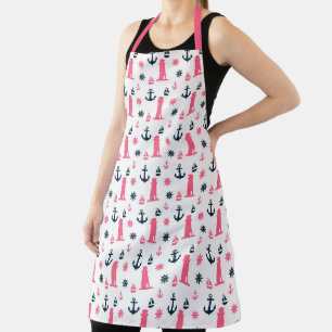 Delantal Diseño de la serie náutica rosa y naval 3