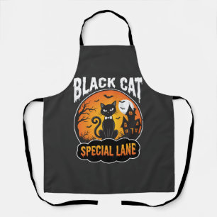 Delantal Diseño de Luna Casa Embrujada Gato Negro Halloween