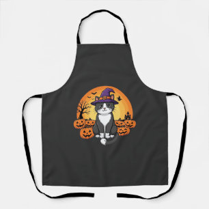 Delantal Diseño de Luna de Calabaza de Gato de Bruja de Hal
