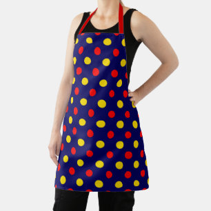 Delantal Diseño de lunares azules marinos rojos y amarillos
