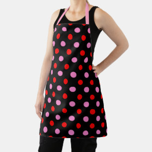 Delantal Diseño de lunares rojos y rosados sobre negro
