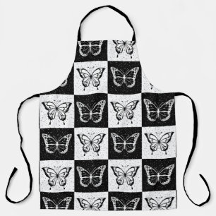 Delantal Diseño de mariposa negra de cuello blanco